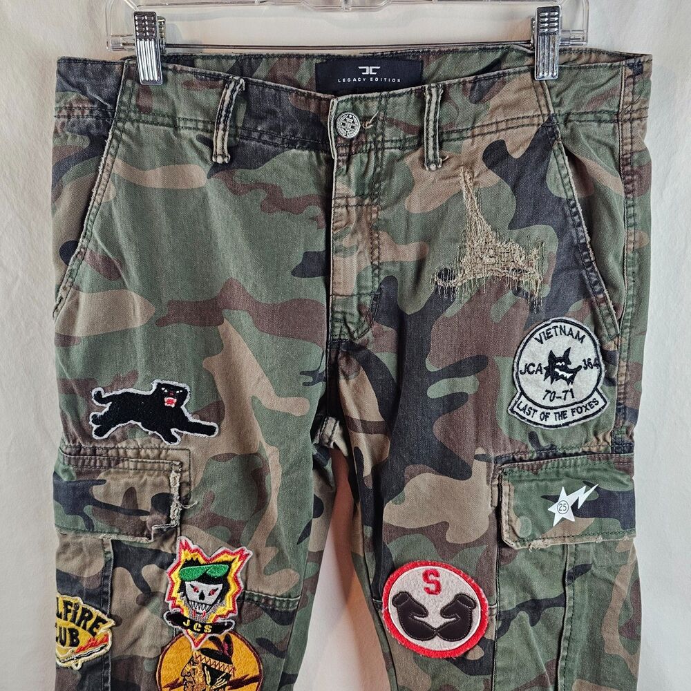 Jordan Craig Cargo Pants Mens 32x32 Camo Military Patch Distressed Streetwear - Picture 2 of 12